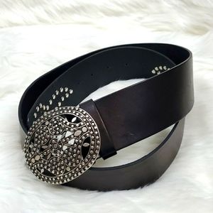 Albatros leather black silver buckle women belt size S/M